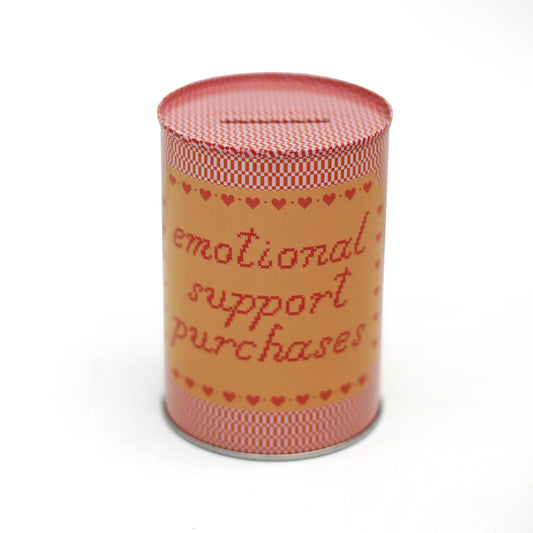 Emotional Support Purchases Tin Coin Bank