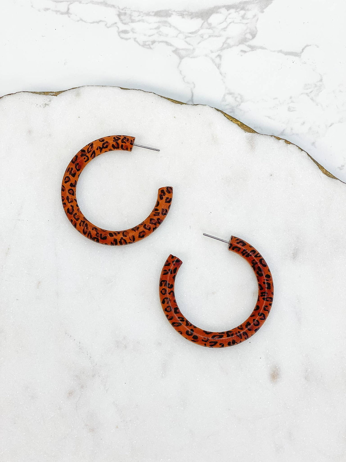 Wood Leopard Hoops - Brown