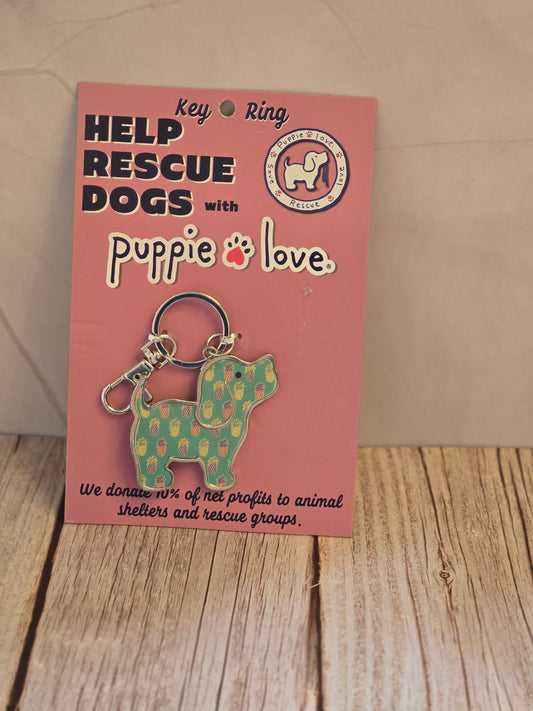 Pineapple Puppie Love Keychain
